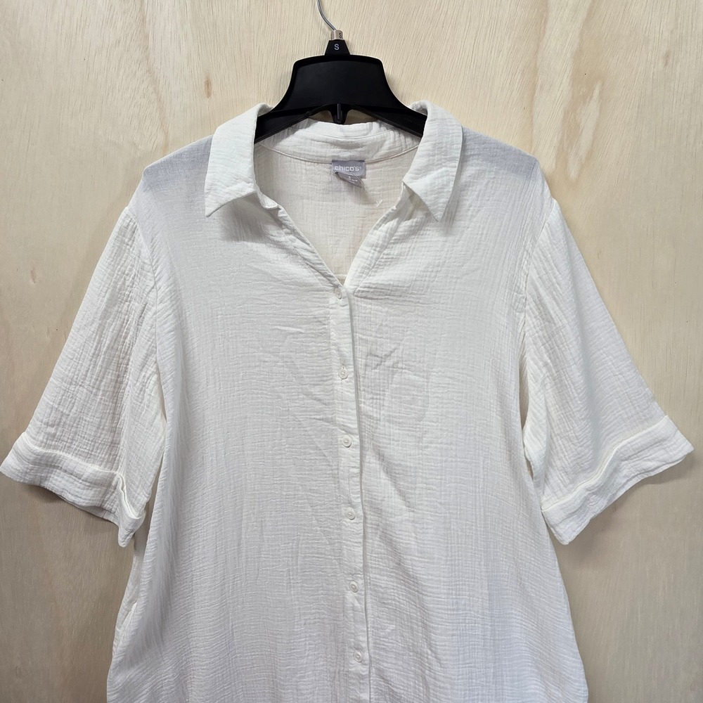 Chico's White Cotton Gauze Button Front Maxi Shirt Dress Womens Size 3 US 16/18 - Picture 5 of 15